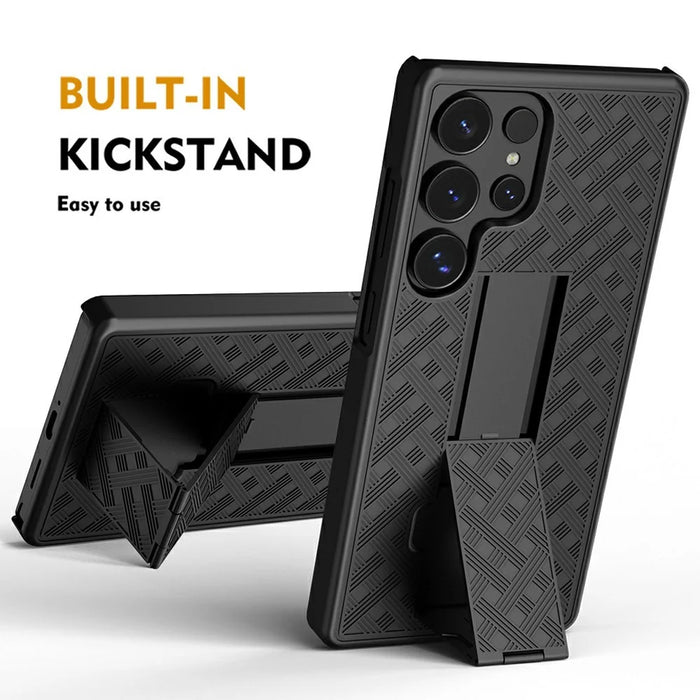 For Samsung Galaxy S25 Ultra Case PC + TPU Sliding Screen Cover Kickstand Phone Shell with Clip - 3