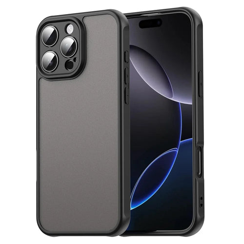 For iPhone 16 Pro Max Phone Case Drop Proof Airbags Frosted Translucent PC + TPU Back Cover - Black - 1