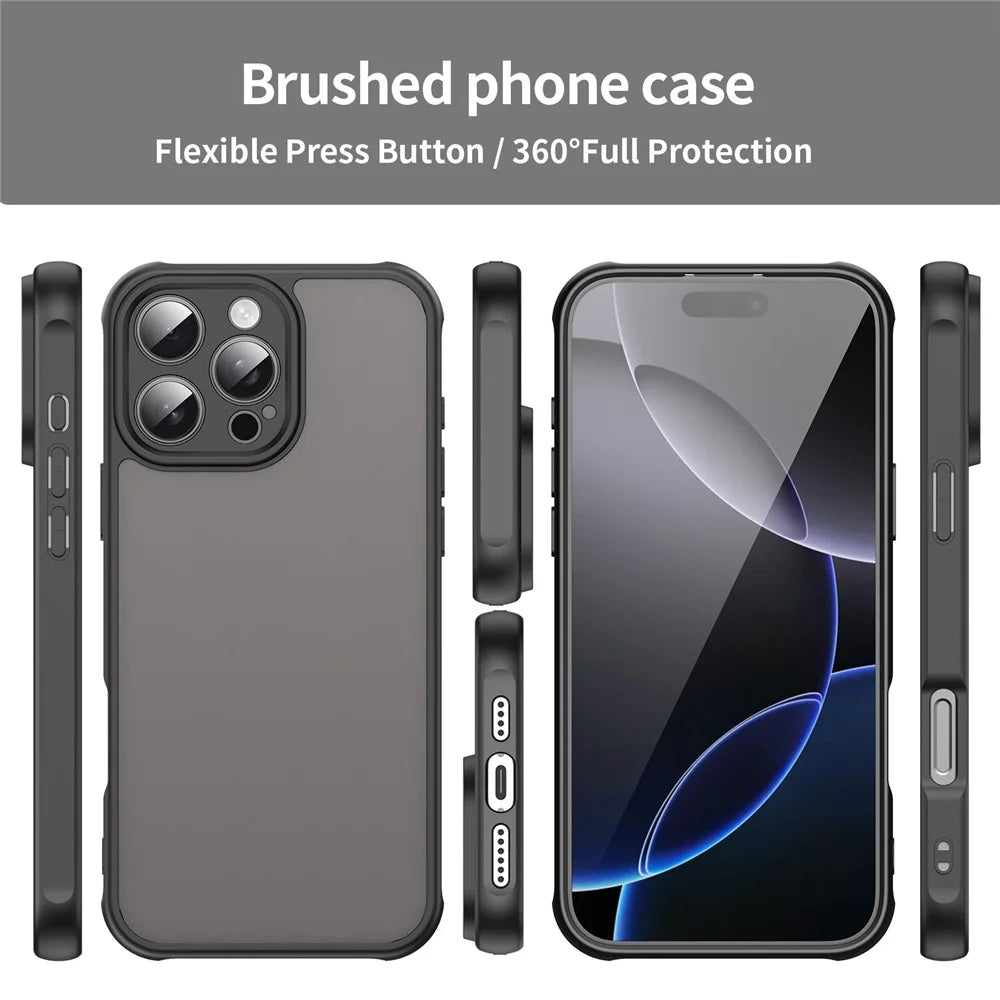 For iPhone 16 Pro Max Phone Case Drop Proof Airbags Frosted Translucent PC + TPU Back Cover - Black - 3