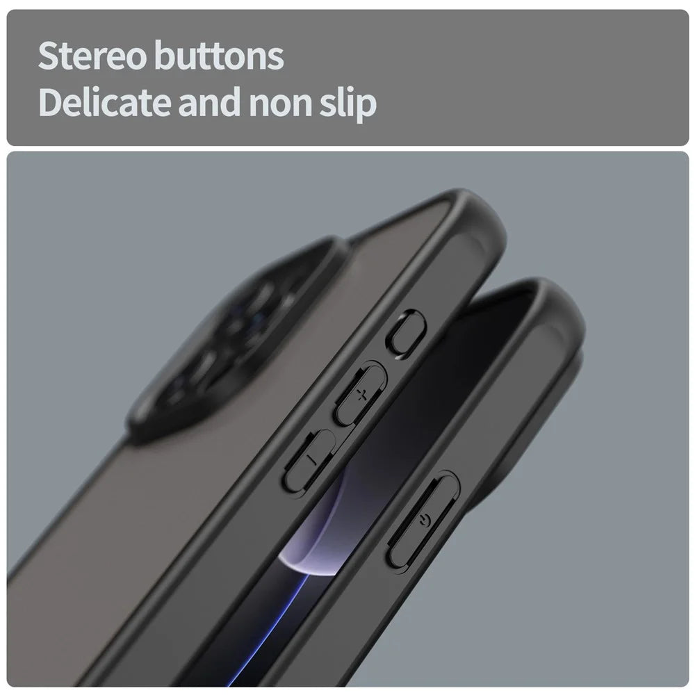 For iPhone 16 Pro Max Phone Case Drop Proof Airbags Frosted Translucent PC + TPU Back Cover - Black - 6
