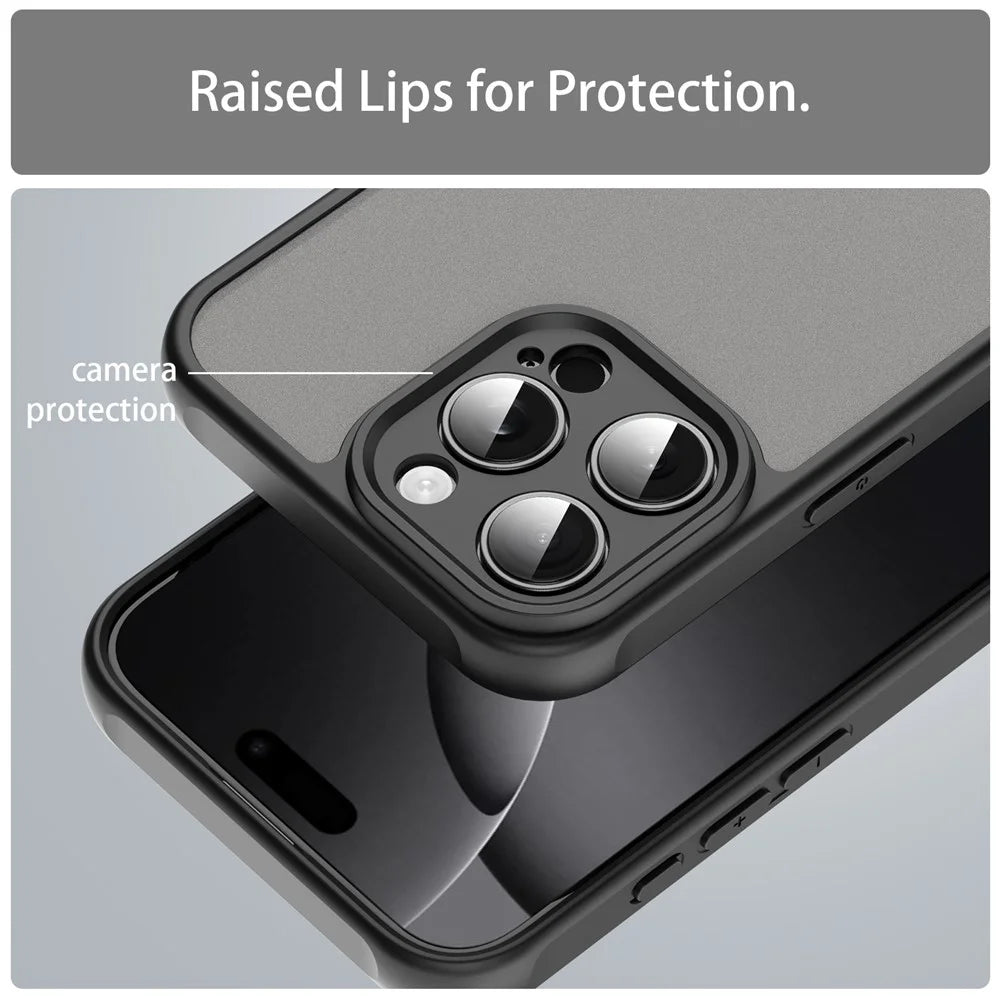 For iPhone 16 Pro Max Phone Case Drop Proof Airbags Frosted Translucent PC + TPU Back Cover - Black - 7