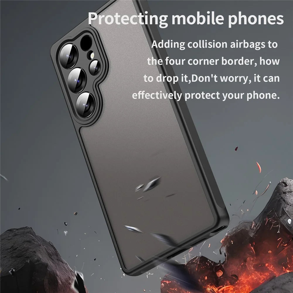 For Samsung Galaxy S25 Ultra Phone Case Drop Proof Airbags Frosted Translucent PC + TPU Back Cover - Black - 4