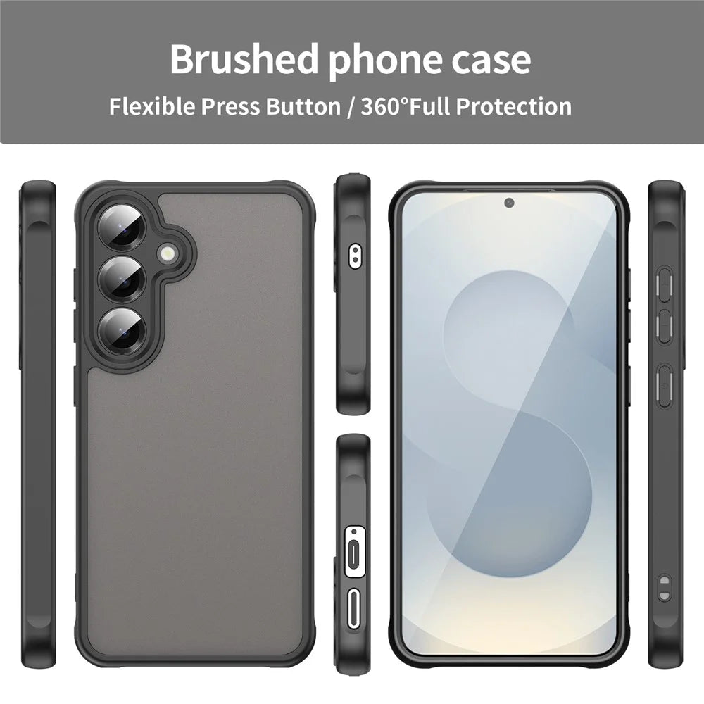 For Samsung Galaxy S25 / S24 Phone Case Drop Proof Airbags Frosted Translucent PC + TPU Back Cover - Black - 3