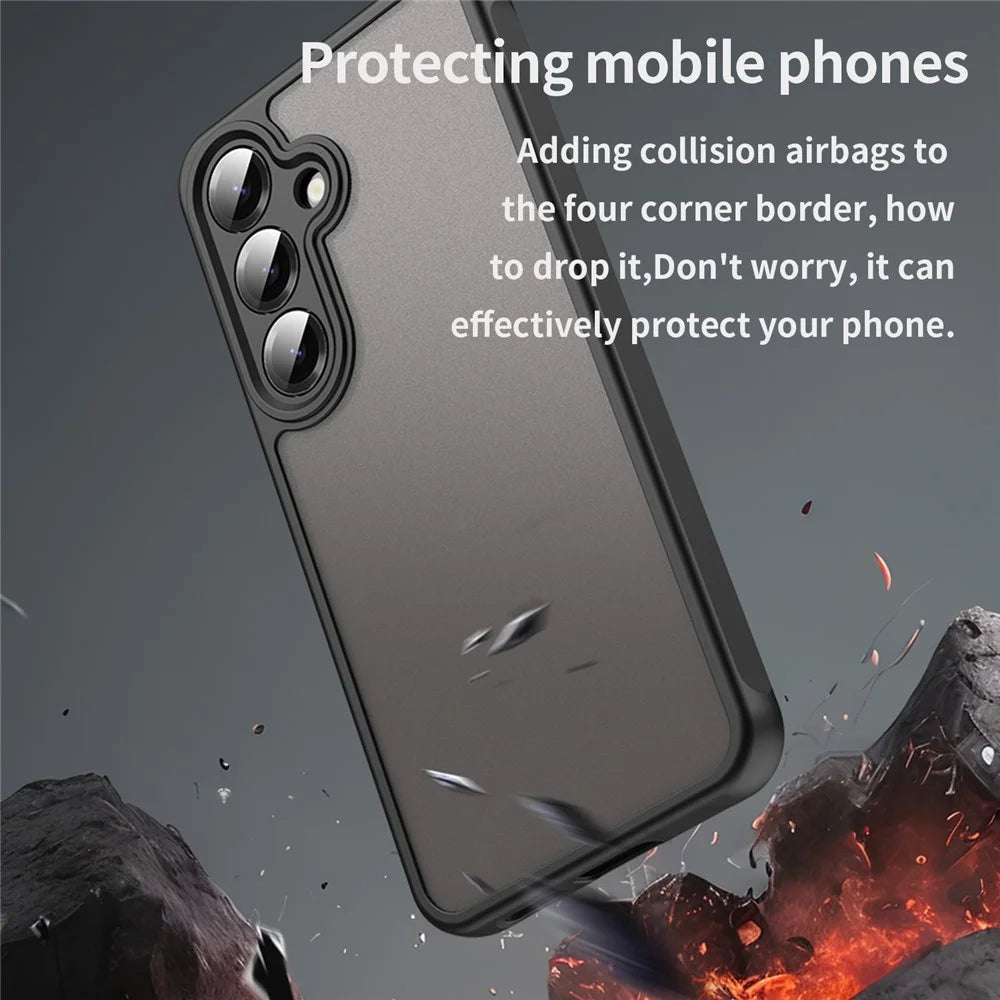 For Samsung Galaxy S25 / S24 Phone Case Drop Proof Airbags Frosted Translucent PC + TPU Back Cover - Black - 4