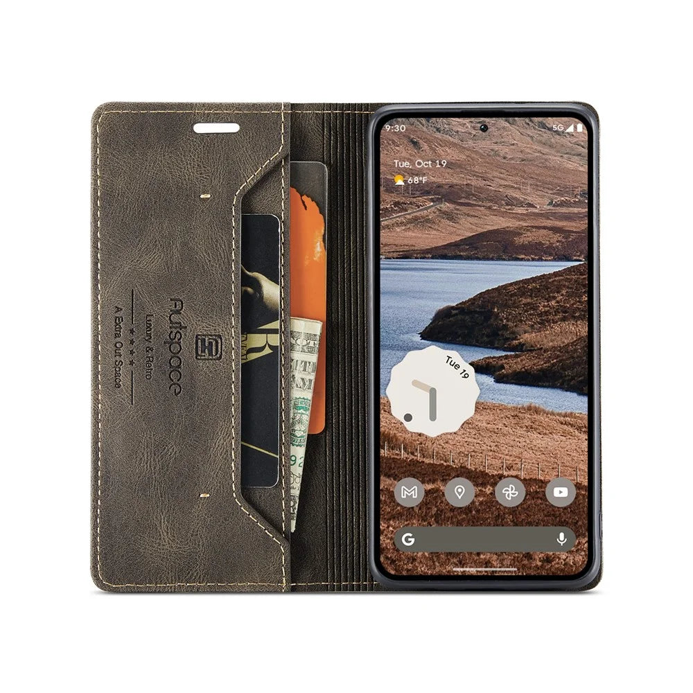AUTSPACE For Google Pixel 9 Pro / Google Pixel 9 Wallet Case  A01 Leather Stand Cover with RFID Blocking Card Holder - Coffee - 3