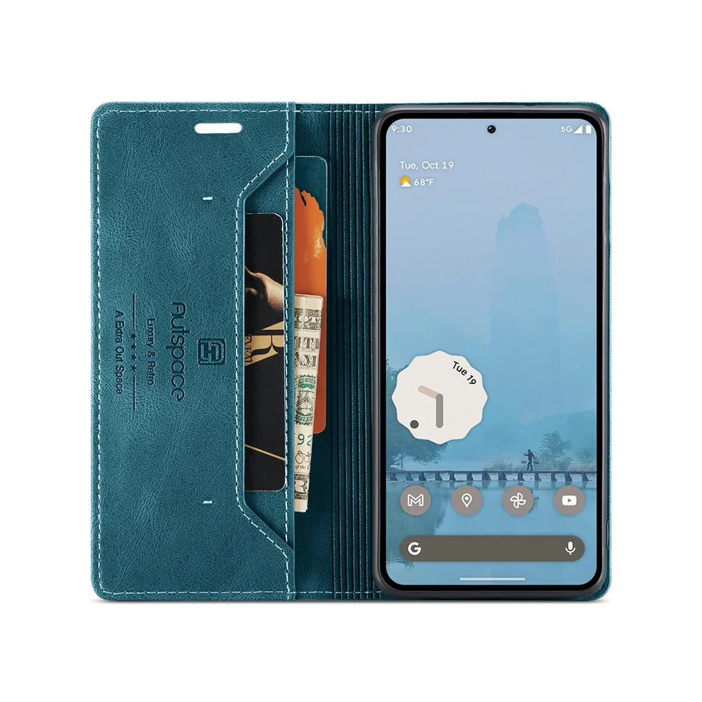 AUTSPACE For Google Pixel 9 Pro XL Wallet Case  A01 Leather Stand Cover with RFID Blocking Card Holder - Blue - 3