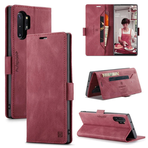 AUTSPACE For Samsung Galaxy Note 10 Plus 4G Wallet Case  A01 Leather Stand Cover with RFID Blocking Card Holder - Red - 1