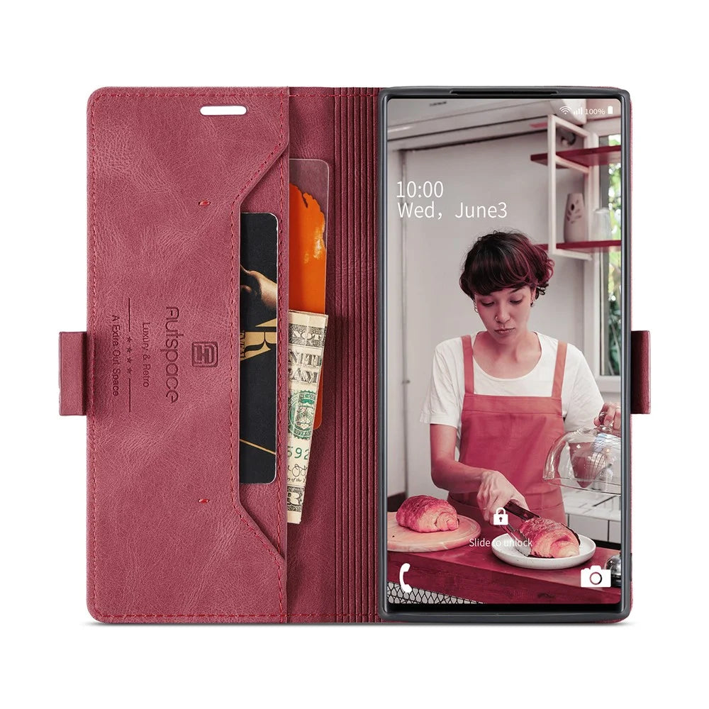 AUTSPACE For Samsung Galaxy Note 10 Plus 4G Wallet Case  A01 Leather Stand Cover with RFID Blocking Card Holder - Red - 3