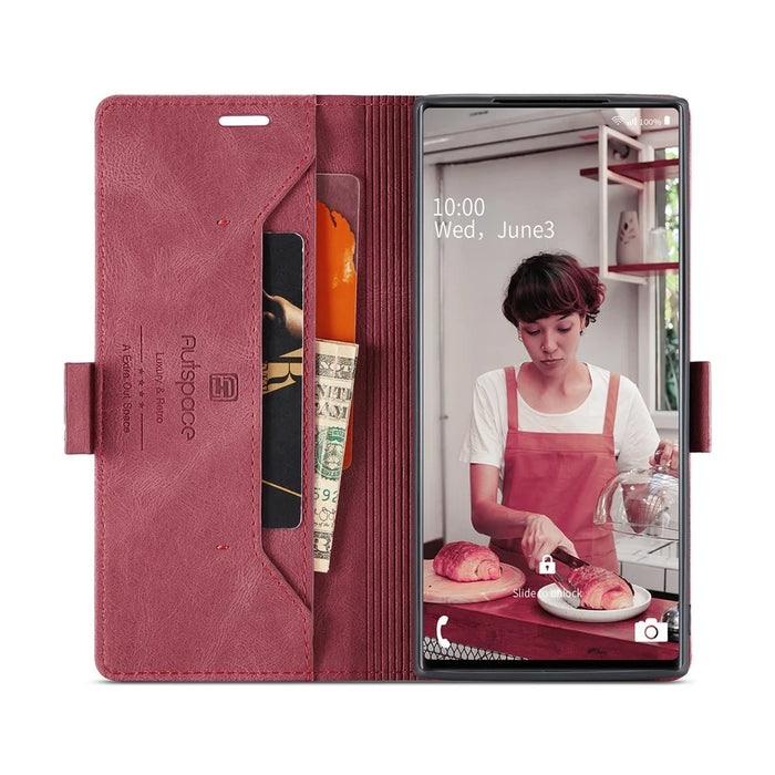 AUTSPACE For Samsung Galaxy Note 10 Plus 4G Wallet Case  A01 Leather Stand Cover with RFID Blocking Card Holder - Red - 3
