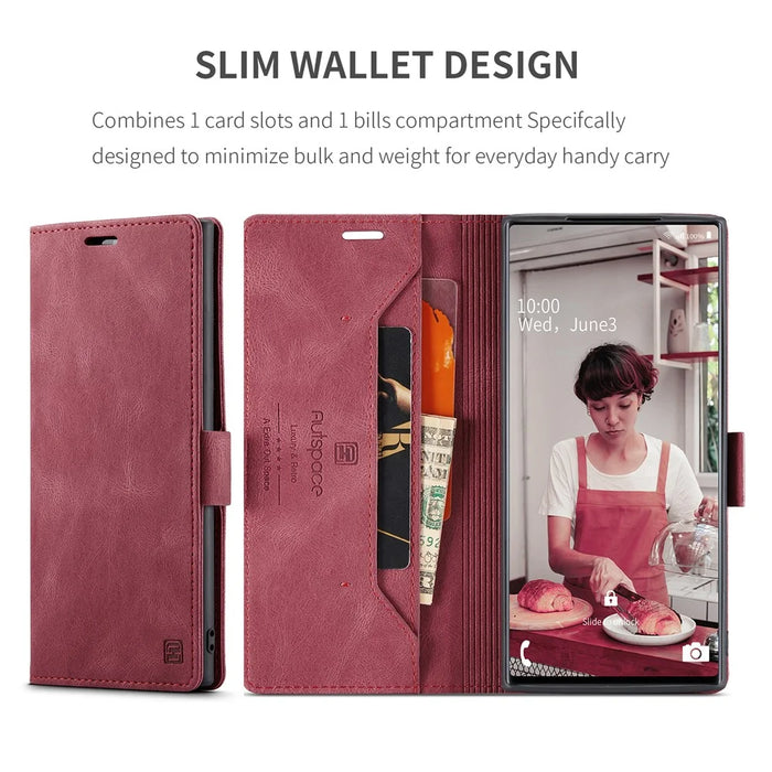 AUTSPACE For Samsung Galaxy Note 10 Plus 4G Wallet Case  A01 Leather Stand Cover with RFID Blocking Card Holder - Red - 6