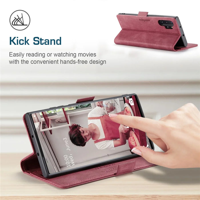 AUTSPACE For Samsung Galaxy Note 10 Plus 4G Wallet Case  A01 Leather Stand Cover with RFID Blocking Card Holder - Red - 7