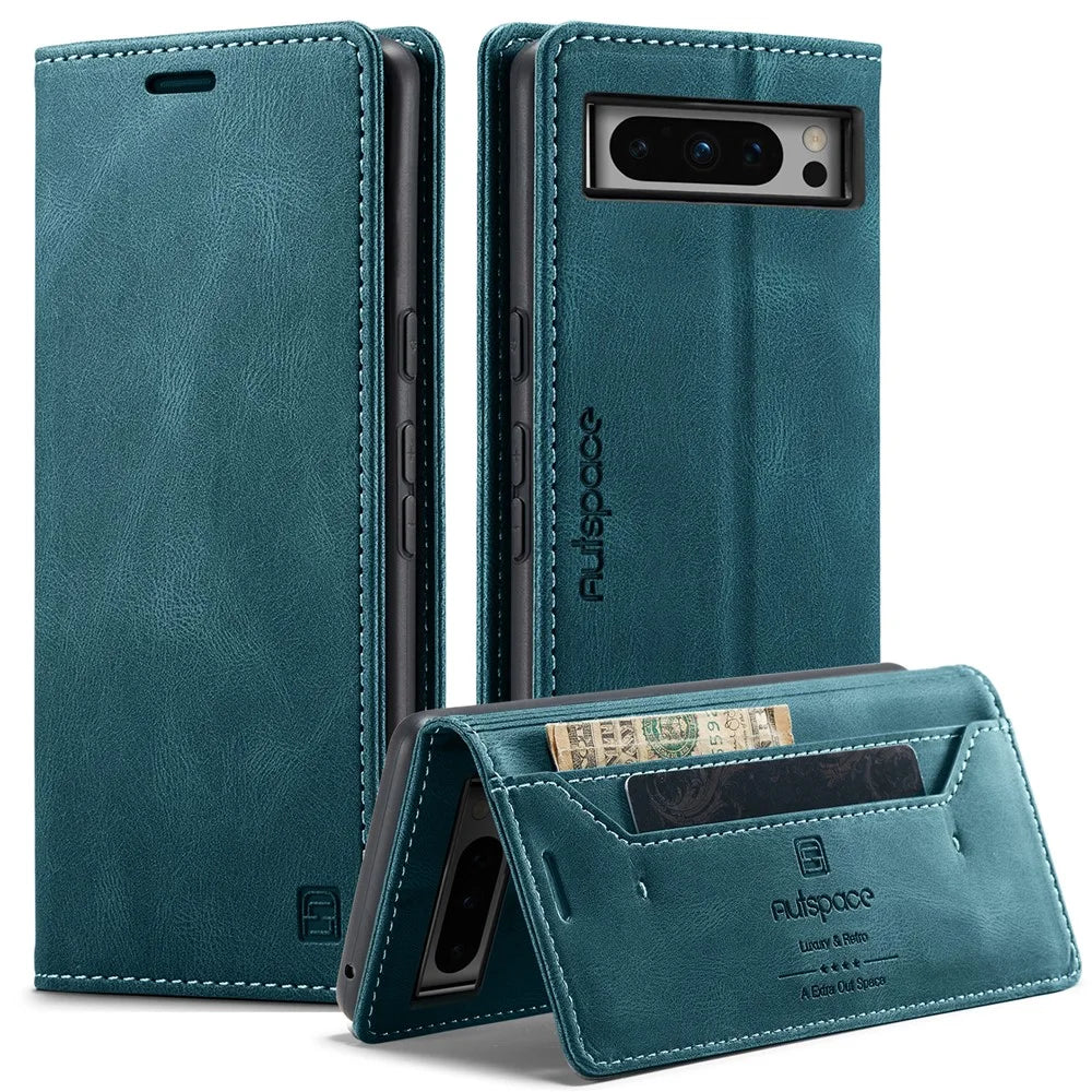 AUTSPACE For Google Pixel 8 Pro Wallet Case  A01 Leather Stand Cover with RFID Blocking Card Holder - Blue - 1