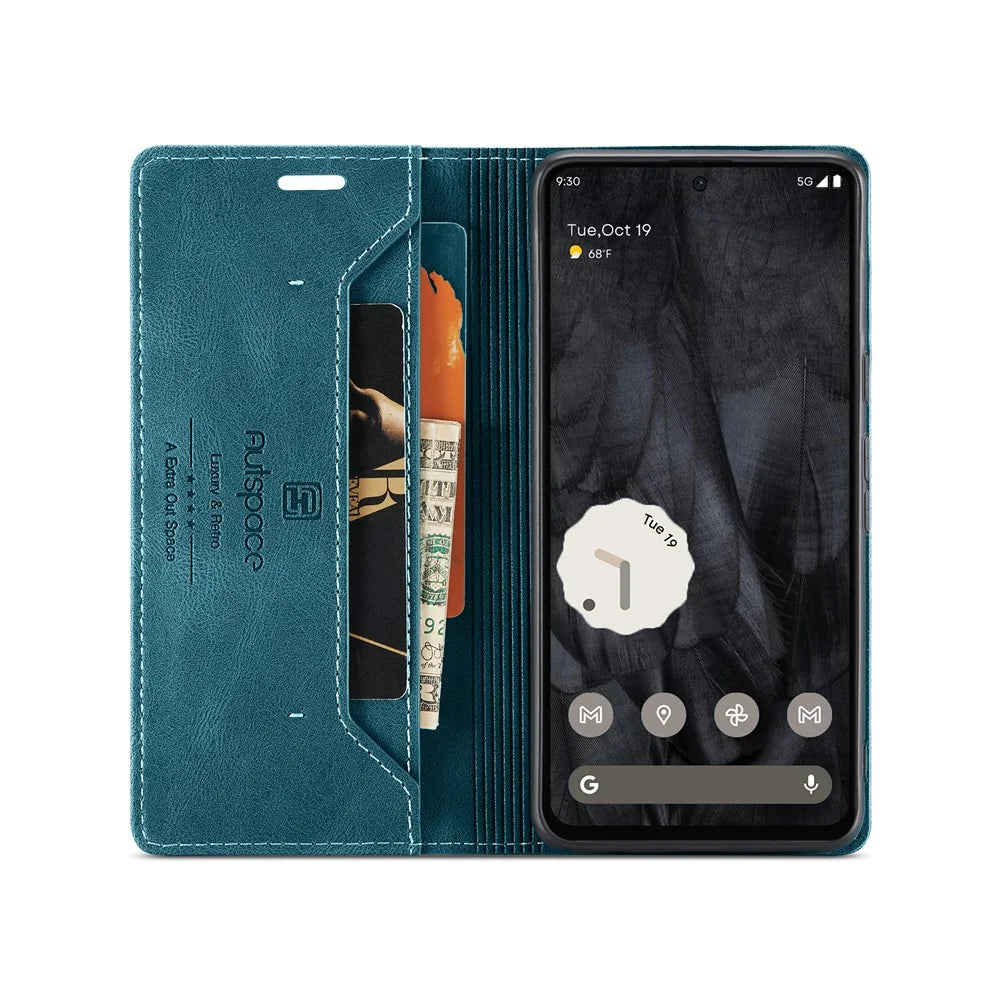 AUTSPACE For Google Pixel 8 Pro Wallet Case  A01 Leather Stand Cover with RFID Blocking Card Holder - Blue - 3
