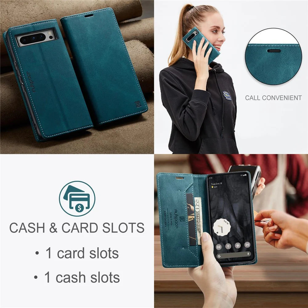 AUTSPACE For Google Pixel 8 Pro Wallet Case  A01 Leather Stand Cover with RFID Blocking Card Holder - Blue - 6