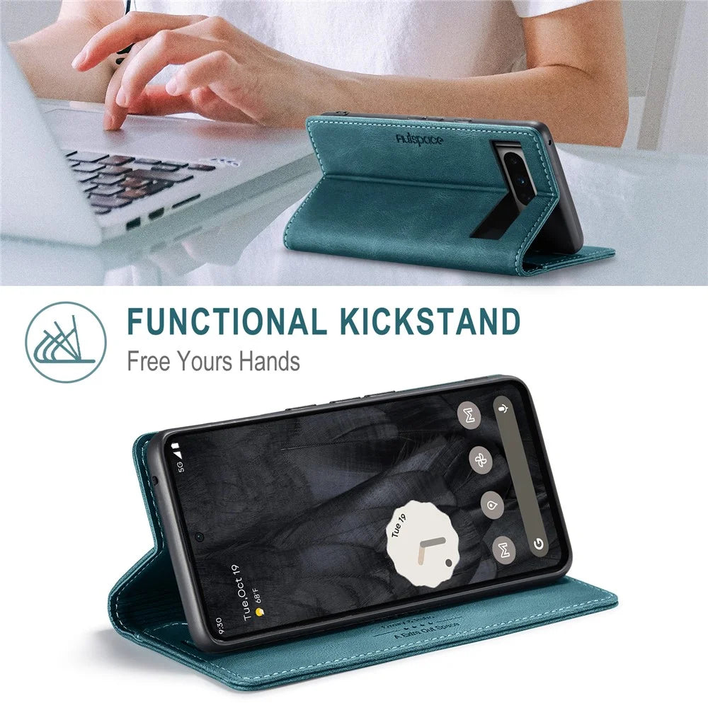 AUTSPACE For Google Pixel 8 Pro Wallet Case  A01 Leather Stand Cover with RFID Blocking Card Holder - Blue - 7
