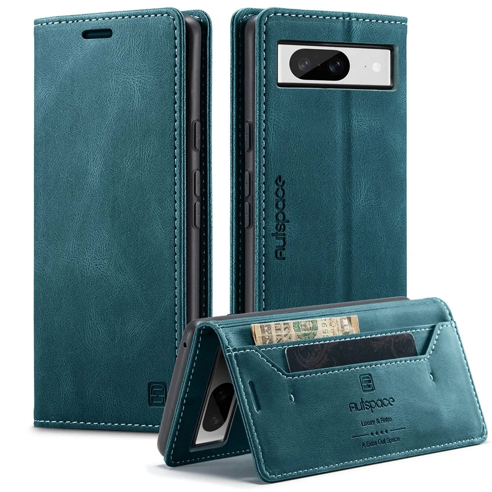 AUTSPACE For Google Pixel 8 Wallet Case  A01 Leather Stand Cover with RFID Blocking Card Holder - Blue - 1