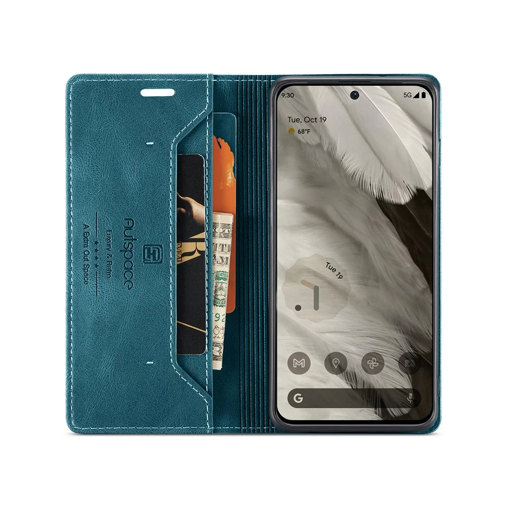 AUTSPACE For Google Pixel 8 Wallet Case  A01 Leather Stand Cover with RFID Blocking Card Holder - Blue - 3