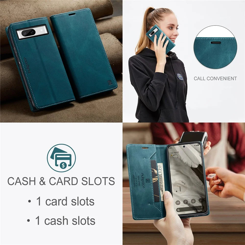AUTSPACE For Google Pixel 8 Wallet Case  A01 Leather Stand Cover with RFID Blocking Card Holder - Blue - 6