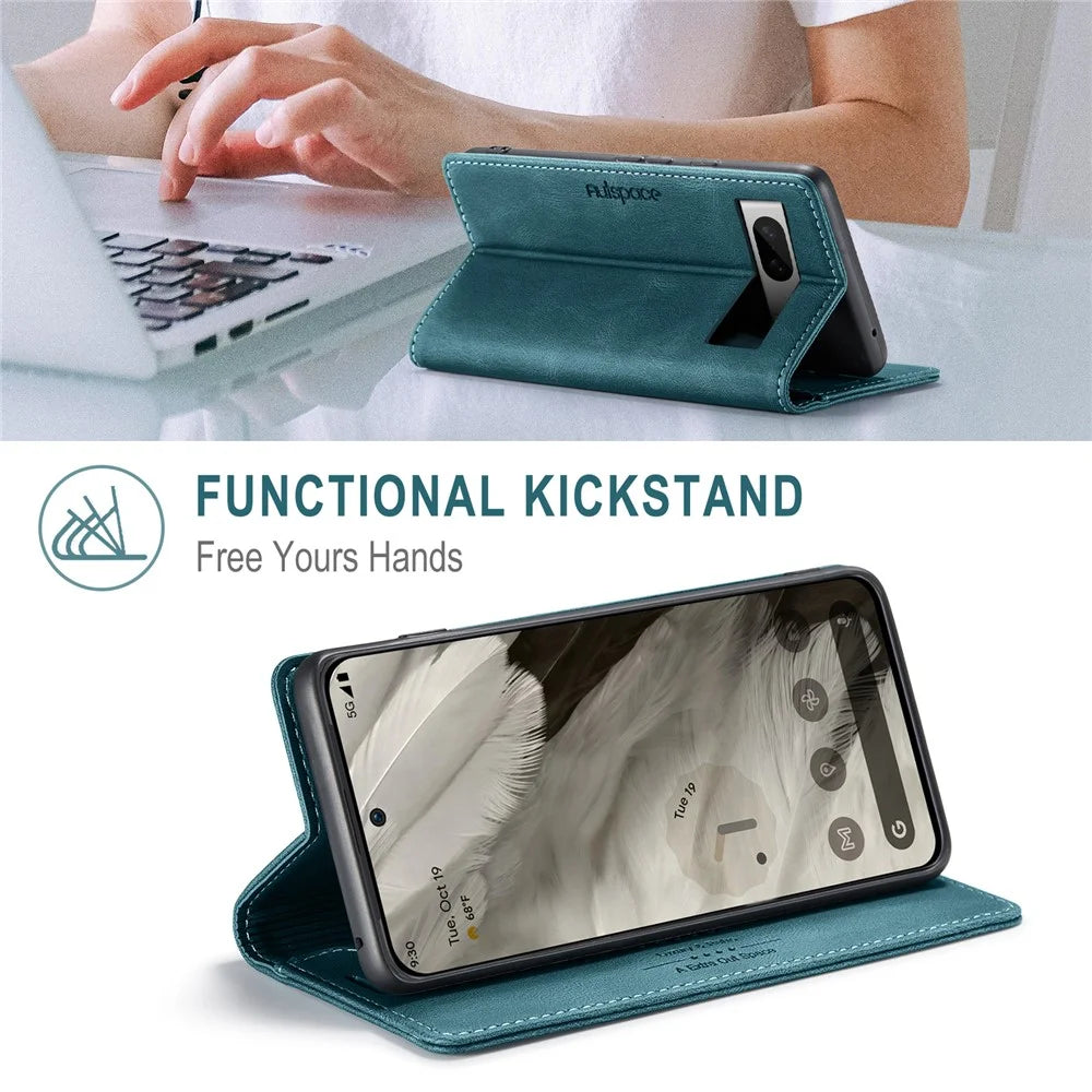 AUTSPACE For Google Pixel 8 Wallet Case  A01 Leather Stand Cover with RFID Blocking Card Holder - Blue - 7