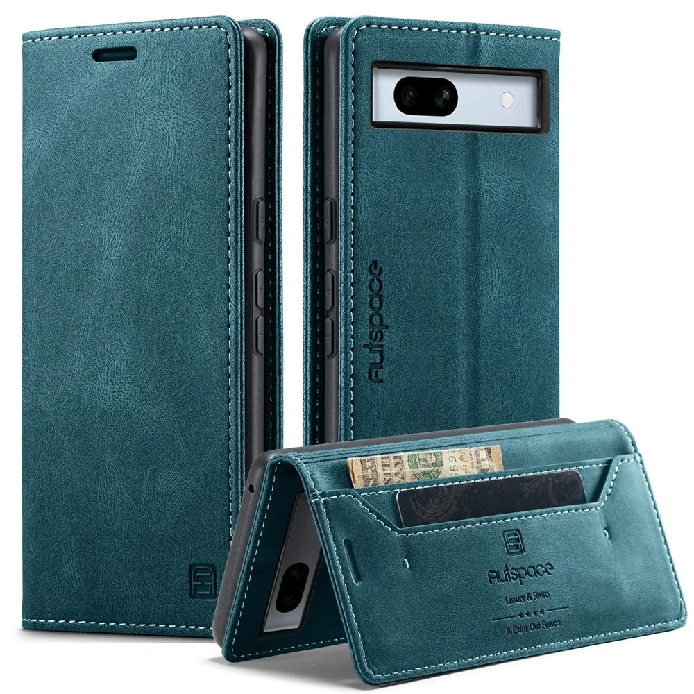 AUTSPACE For Google Pixel 7a Wallet Case  A01 Leather Stand Cover with RFID Blocking Card Holder - Blue - 1