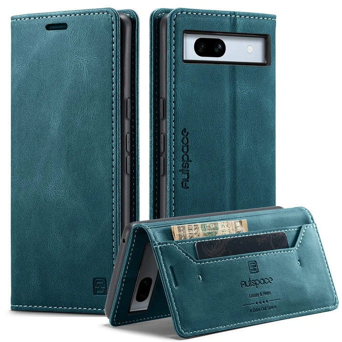 AUTSPACE For Google Pixel 7a Wallet Case  A01 Leather Stand Cover with RFID Blocking Card Holder - Blue - 1