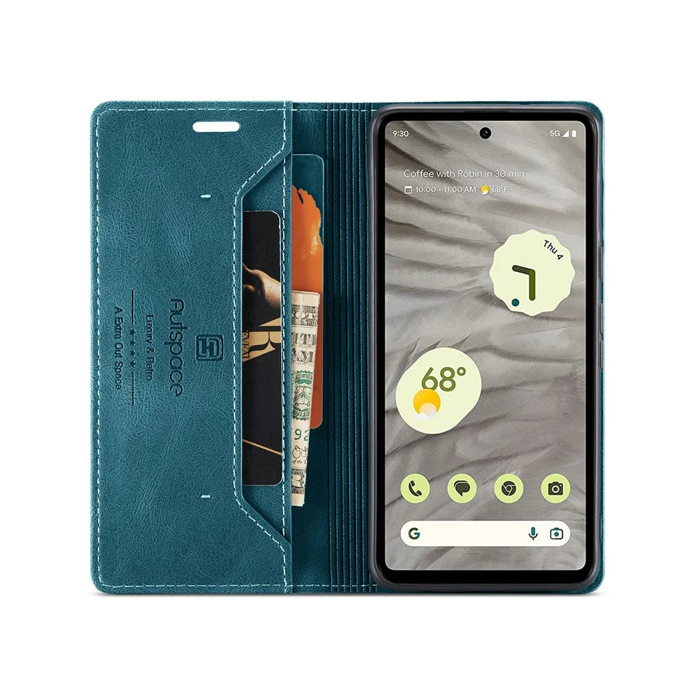 AUTSPACE For Google Pixel 7a Wallet Case  A01 Leather Stand Cover with RFID Blocking Card Holder - Blue - 3