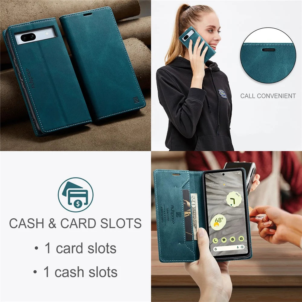 AUTSPACE For Google Pixel 7a Wallet Case  A01 Leather Stand Cover with RFID Blocking Card Holder - Blue - 6