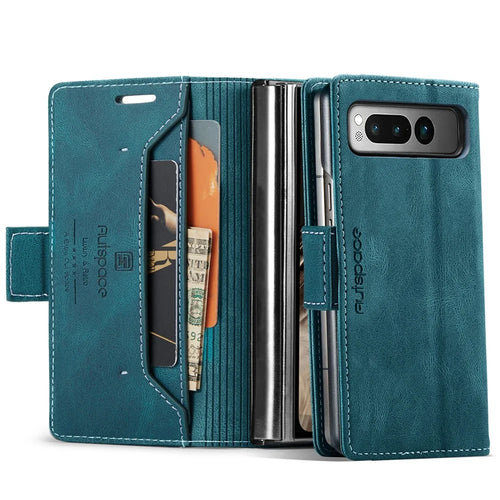 AUTSPACE For Google Pixel Fold Wallet Case  A01 Leather Stand Cover with RFID Blocking Card Holder - Blue - 1