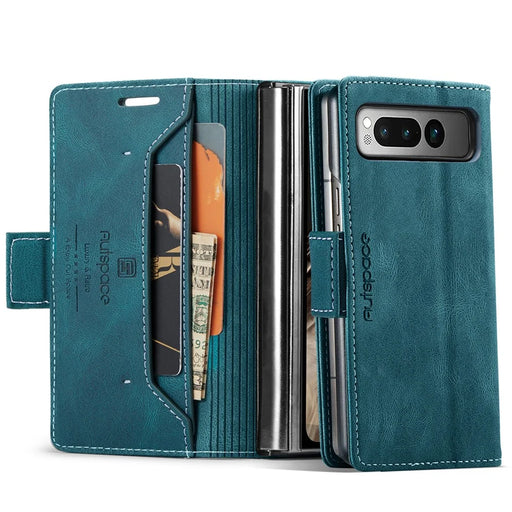 AUTSPACE For Google Pixel Fold Wallet Case  A01 Leather Stand Cover with RFID Blocking Card Holder - Blue - 1