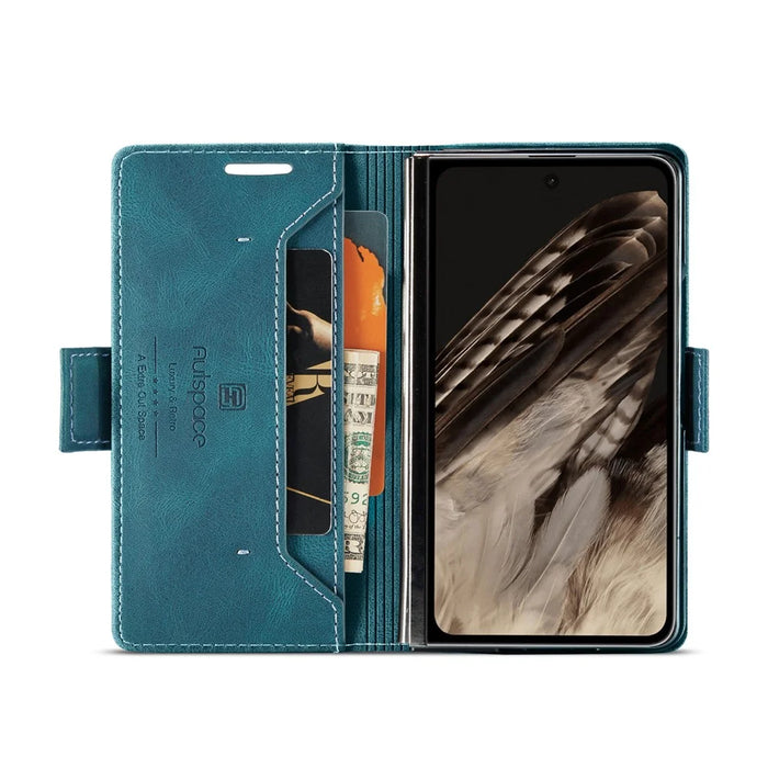 AUTSPACE For Google Pixel Fold Wallet Case  A01 Leather Stand Cover with RFID Blocking Card Holder - Blue - 3
