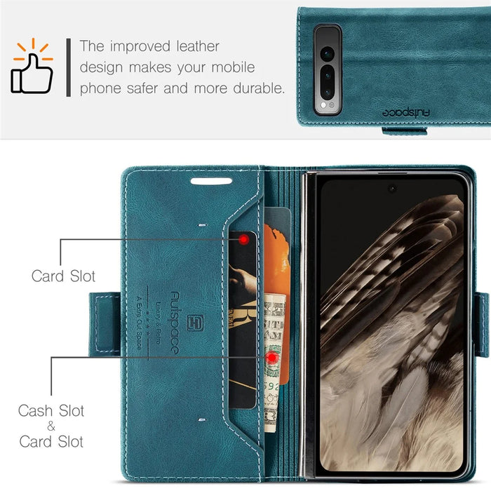 AUTSPACE For Google Pixel Fold Wallet Case  A01 Leather Stand Cover with RFID Blocking Card Holder - Blue - 6