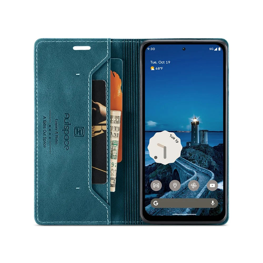 AUTSPACE For Google Pixel 8a Wallet Case  A01 Leather Stand Cover with RFID Blocking Card Holder - Blue - 3