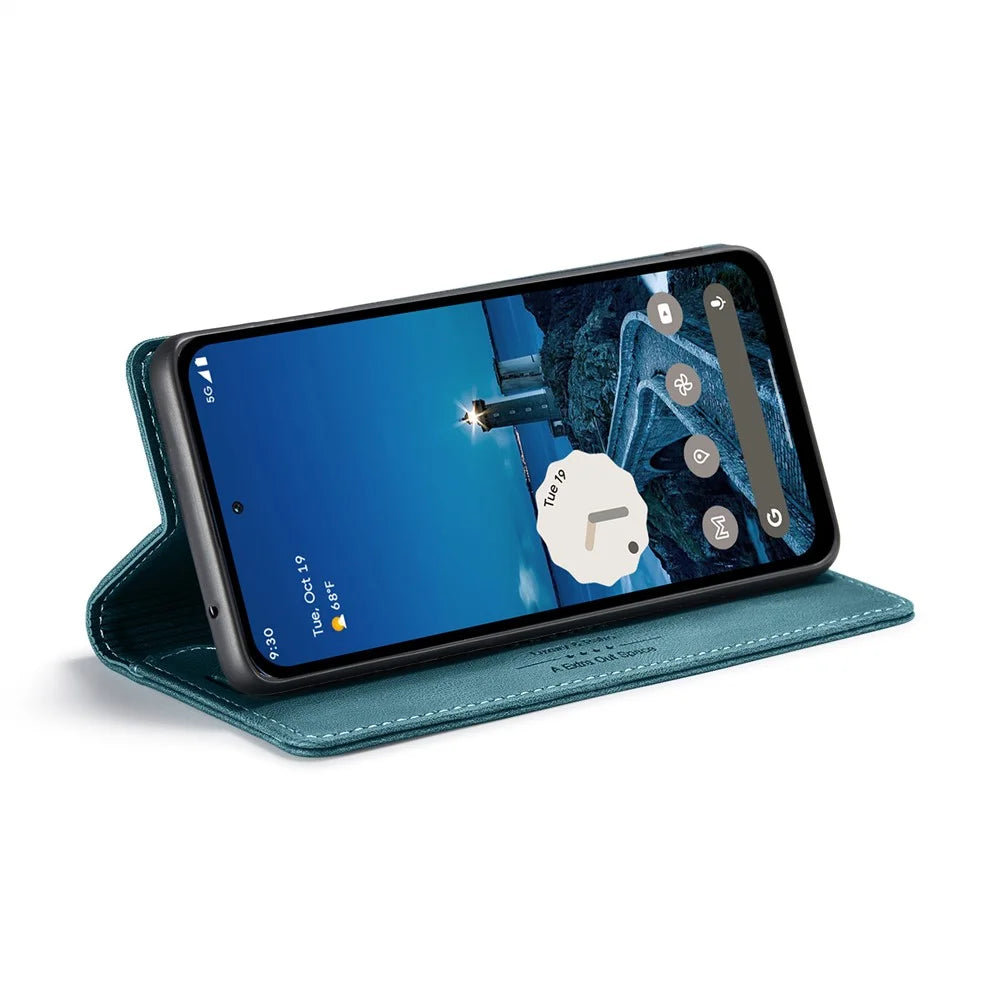 AUTSPACE For Google Pixel 8a Wallet Case  A01 Leather Stand Cover with RFID Blocking Card Holder - Blue - 4