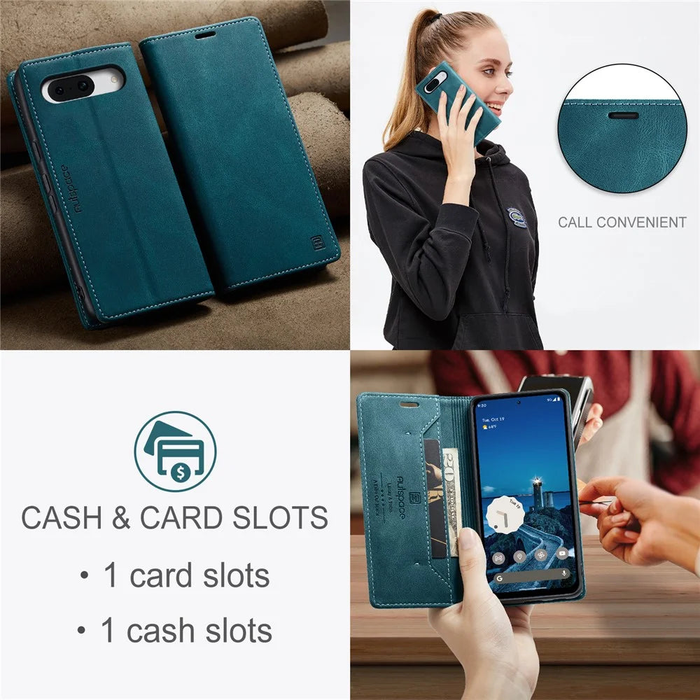 AUTSPACE For Google Pixel 8a Wallet Case  A01 Leather Stand Cover with RFID Blocking Card Holder - Blue - 6