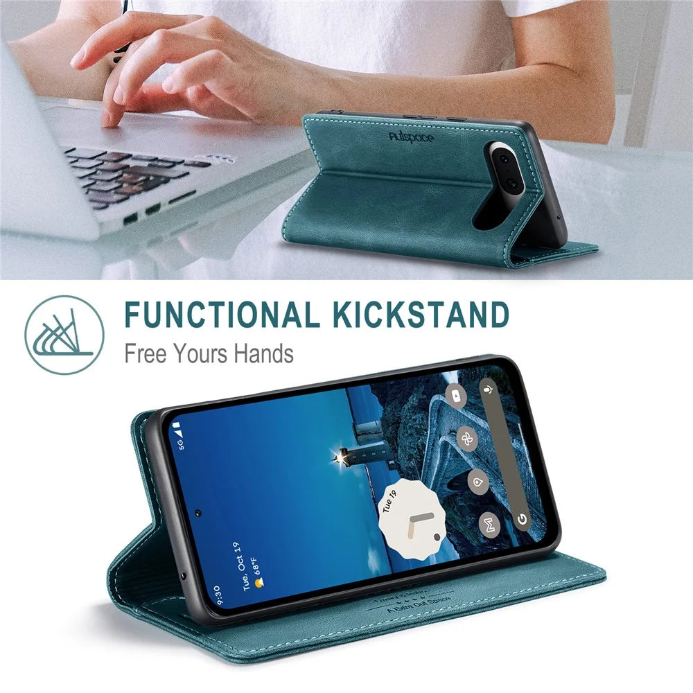 AUTSPACE For Google Pixel 8a Wallet Case  A01 Leather Stand Cover with RFID Blocking Card Holder - Blue - 7