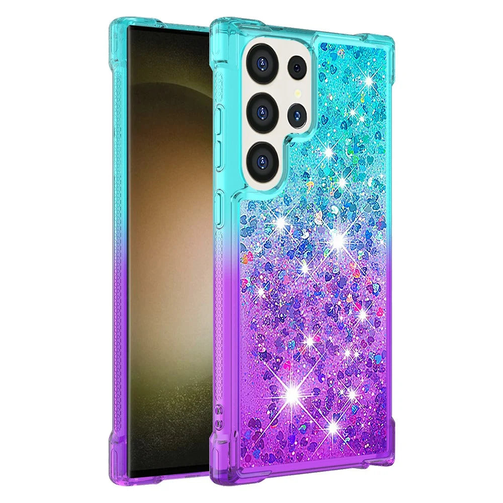 For Samsung Galaxy S25 Ultra TPU Case Gradient Quicksand Phone Back Cover - Sky Blue+Purple - 3