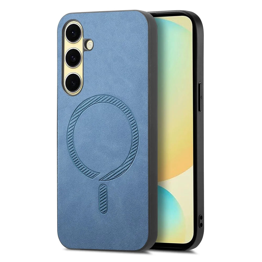 For Samsung Galaxy A56 5G Leather Back Magnetic Case Skin-touch Phone Cover - Blue - 1