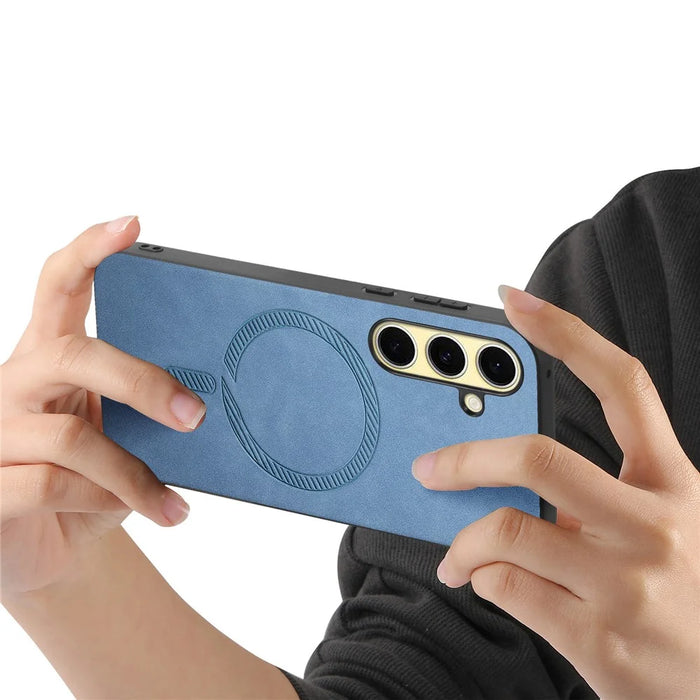 For Samsung Galaxy A56 5G Leather Back Magnetic Case Skin-touch Phone Cover - Blue - 2