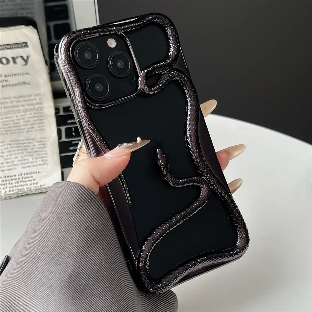 For iPhone 16 Pro Max Bumper Case Hollow Snake Design TPU Phone Cover - Electroplated Black - 1