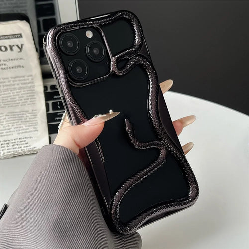 For iPhone 16 Pro Max Bumper Case Hollow Snake Design TPU Phone Cover - Electroplated Black - 1