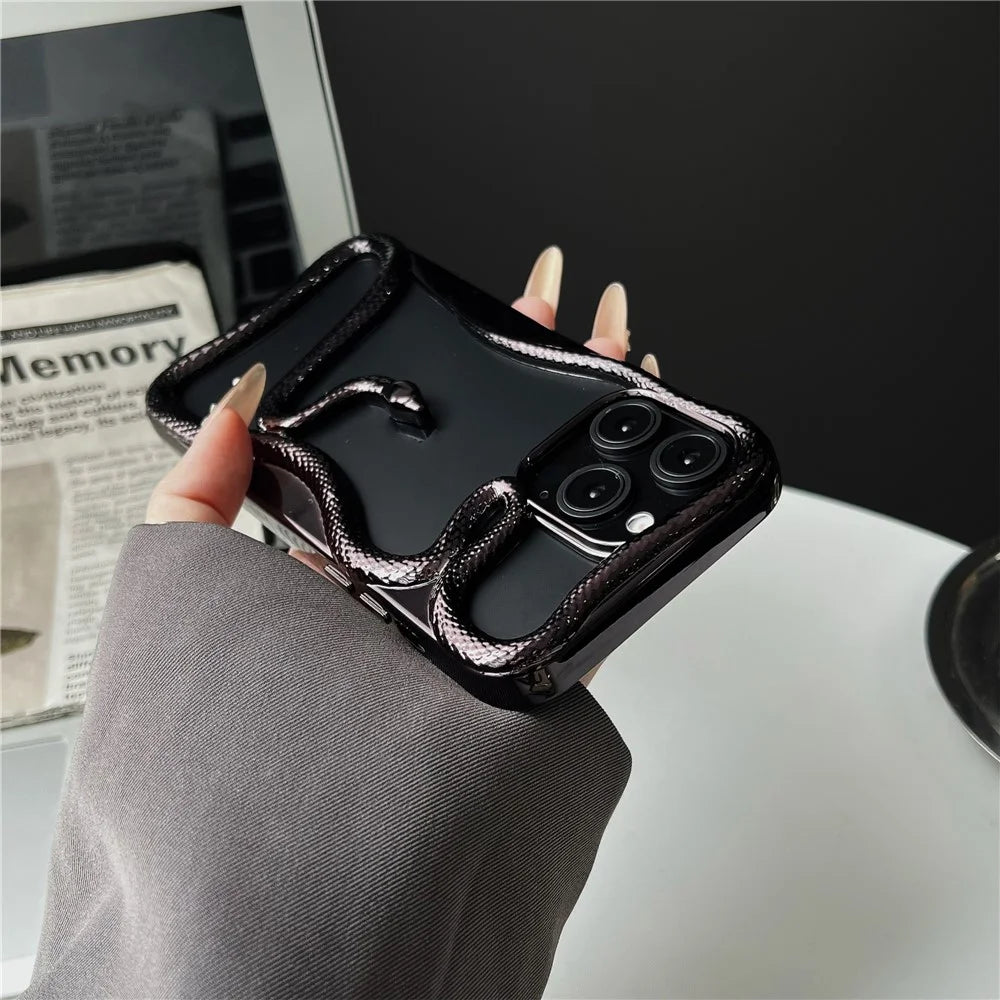 For iPhone 16 Pro Max Bumper Case Hollow Snake Design TPU Phone Cover - Electroplated Black - 2