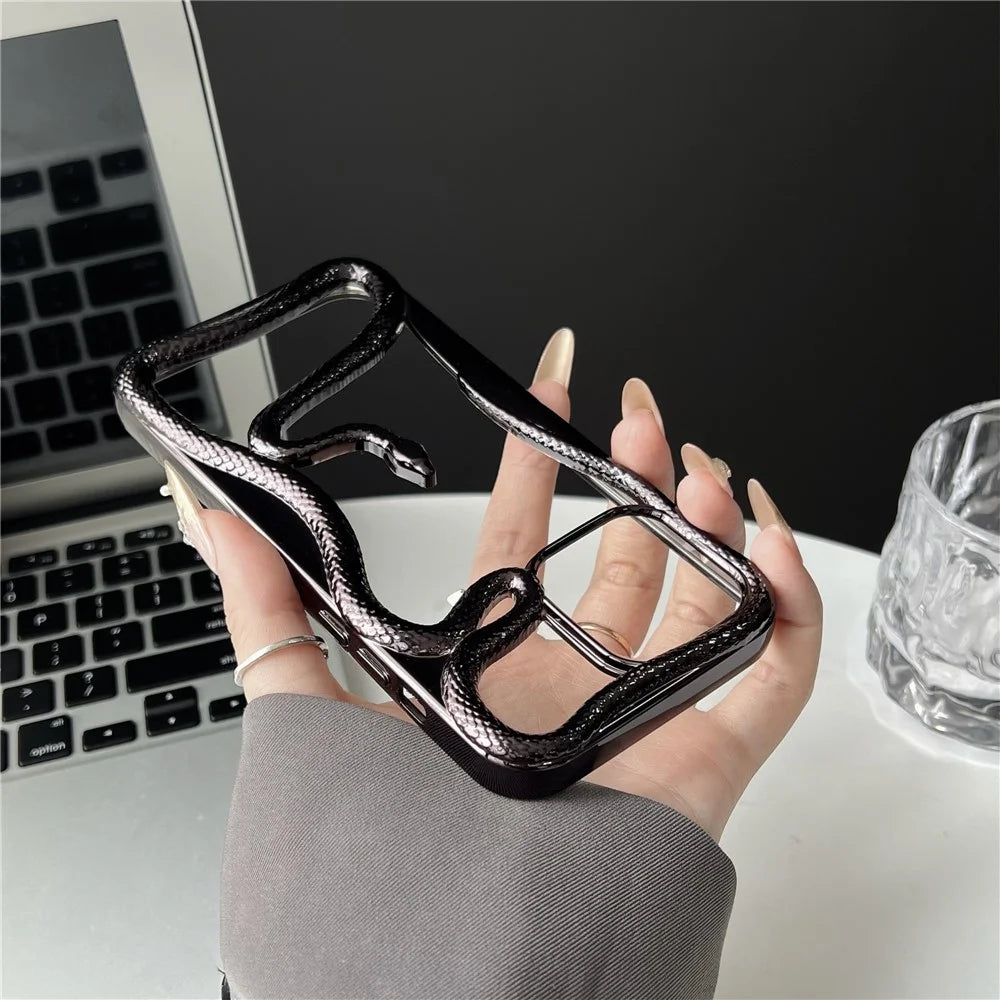 For iPhone 16 Pro Max Bumper Case Hollow Snake Design TPU Phone Cover - Electroplated Black - 3
