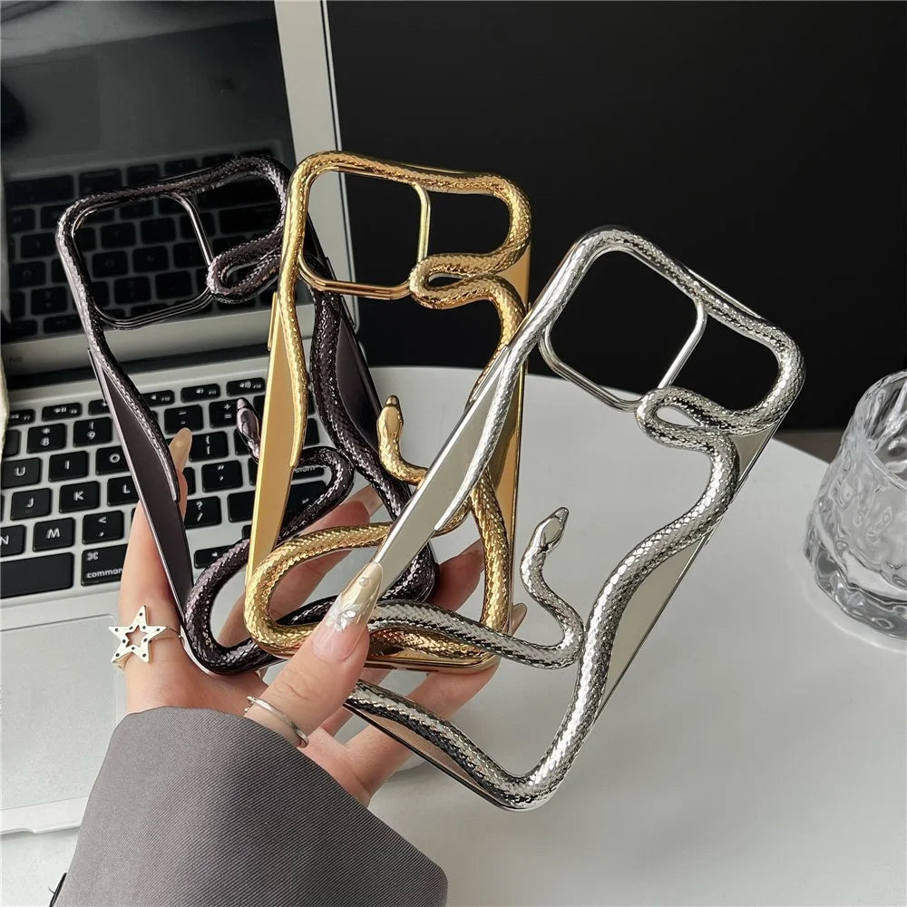 For iPhone 16 Pro Max Bumper Case Hollow Snake Design TPU Phone Cover - Electroplated Black - 4