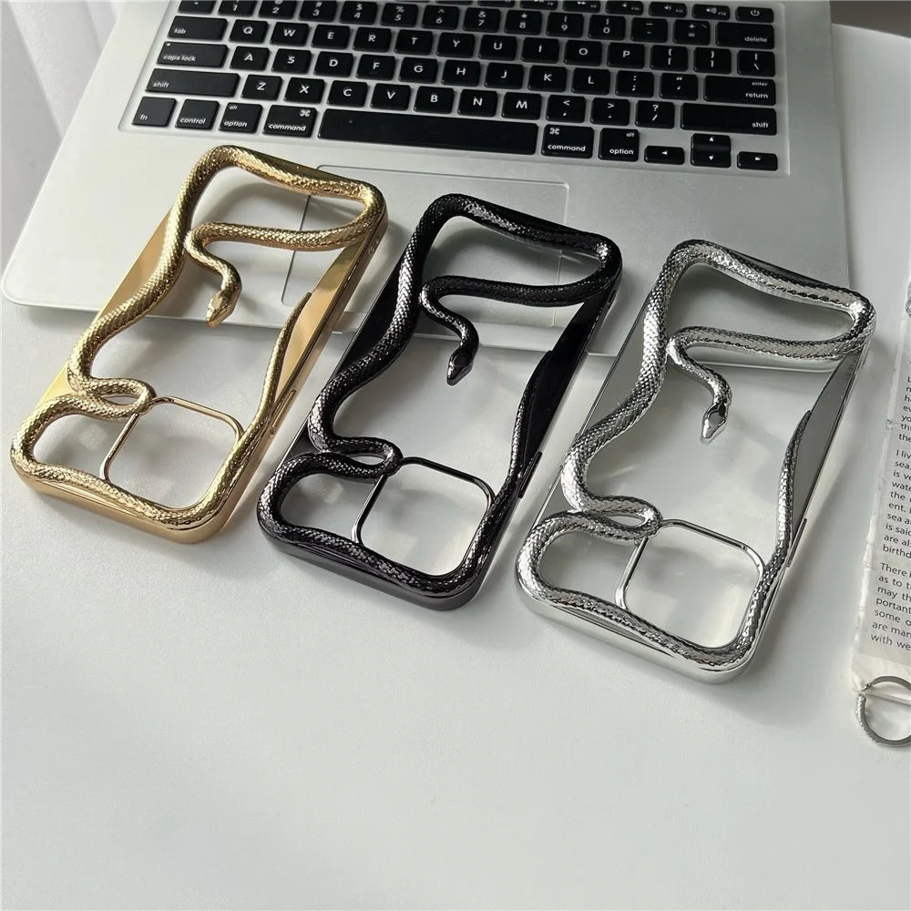 For iPhone 16 Pro Max Bumper Case Hollow Snake Design TPU Phone Cover - Electroplated Black - 5