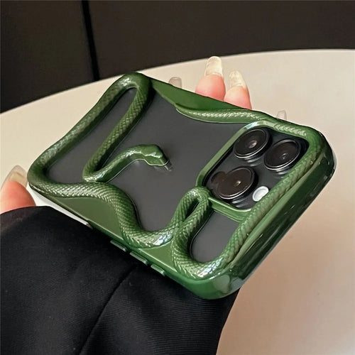 For iPhone 16 Pro Bumper Case Hollow Snake Design TPU Phone Cover - Blackish Green - 1