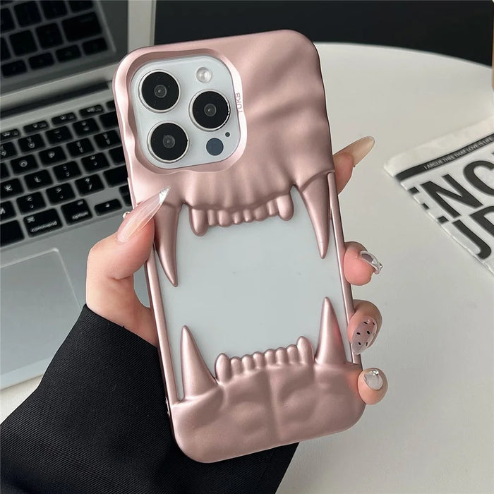 For iPhone 16 Pro Case TPU Protective Phone Cover Hollow Wrinkle Tiger Tooth Design - Matte Pink - 1