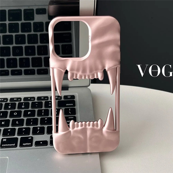 For iPhone 16 Pro Case TPU Protective Phone Cover Hollow Wrinkle Tiger Tooth Design - Matte Pink - 2