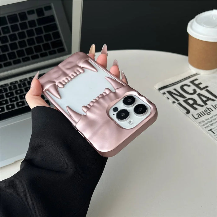 For iPhone 16 Pro Case TPU Protective Phone Cover Hollow Wrinkle Tiger Tooth Design - Matte Pink - 3