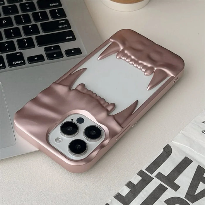 For iPhone 16 Pro Case TPU Protective Phone Cover Hollow Wrinkle Tiger Tooth Design - Matte Pink - 4
