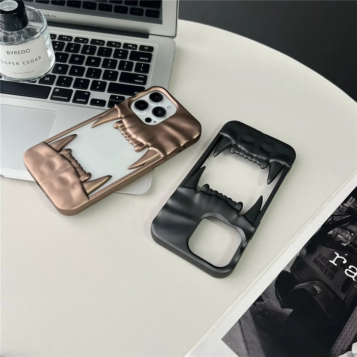 For iPhone 16 Pro Case TPU Protective Phone Cover Hollow Wrinkle Tiger Tooth Design - Matte Pink - 5